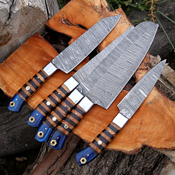 Custom Handmade Damascus Chef set, Damascus Full tang knife set, gift for him, gift for husband, BBQ knife set, Camping gift, USA knives - Image 2
