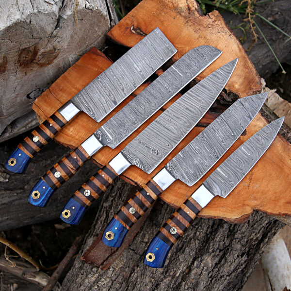Custom Handmade Damascus Chef set, Damascus Full tang knife set, gift for him, gift for husband, BBQ knife set, Camping gift, USA knives - Image 5