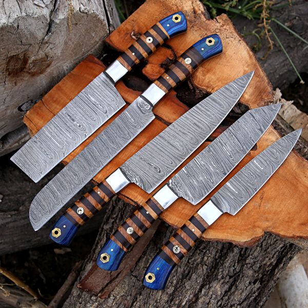 Custom Handmade Damascus Chef set, Damascus Full tang knife set, gift for him, gift for husband, BBQ knife set, Camping gift, USA knives - Image 6