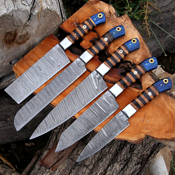 Custom Handmade Damascus Chef set, Damascus Full tang knife set, gift for him, gift for husband, BBQ knife set, Camping gift, USA knives
